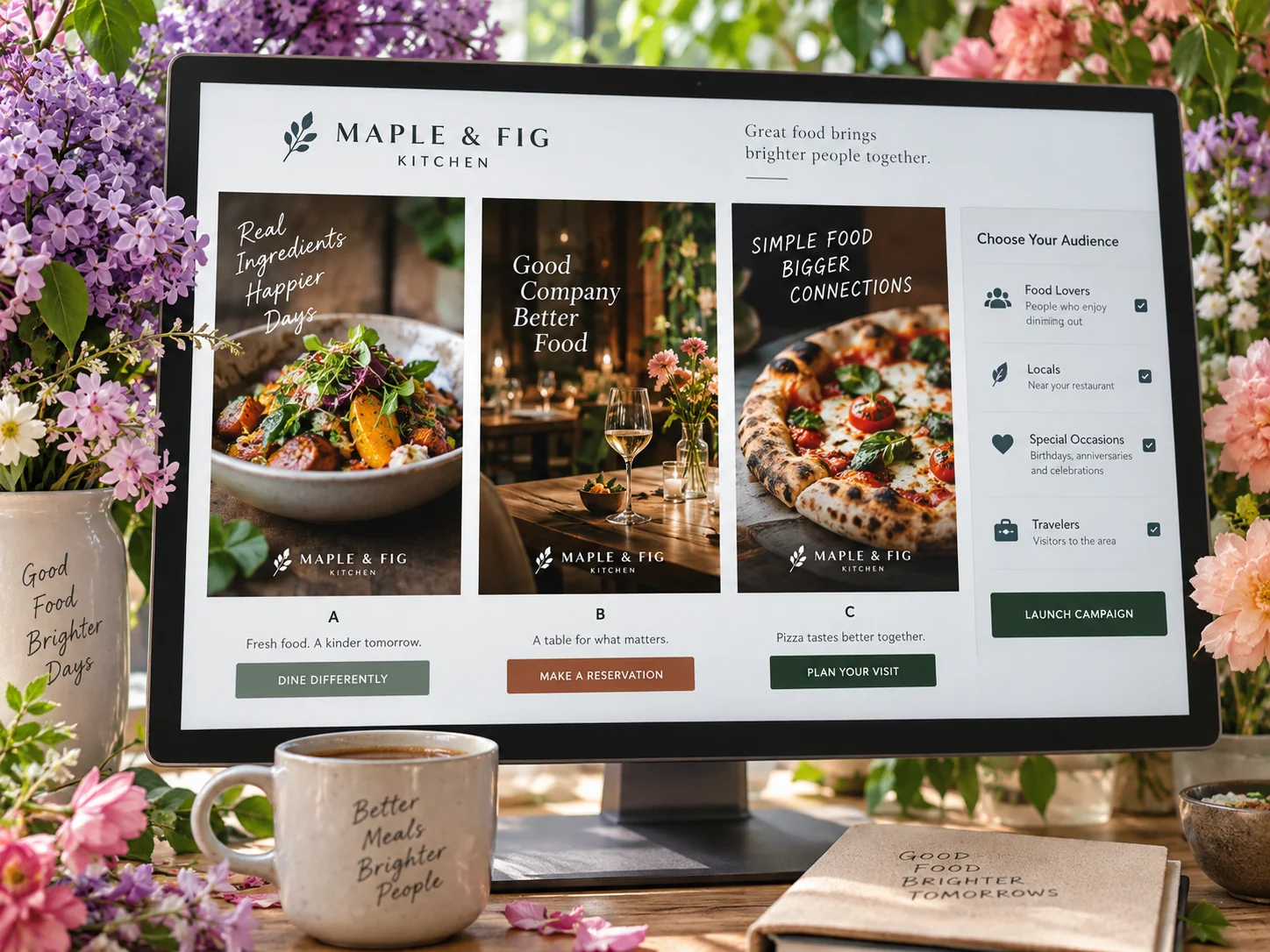 Illustrative paid campaign workspace and mobile ad preview